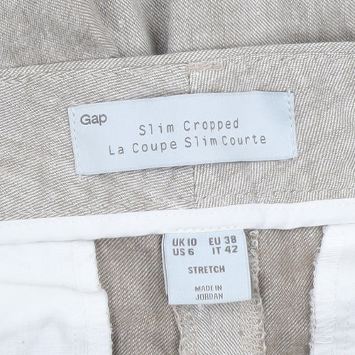 Gap Women's Beige Slim Cropped Twill Linen-Blend Trousers Size 10