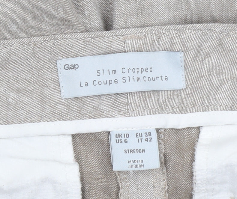 Gap Women's Beige Slim Cropped Twill Linen-Blend Trousers Size 10