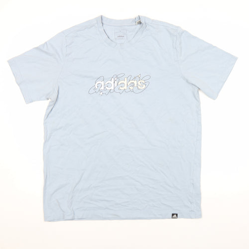 adidas Men’s Blue Graphic Logo T-Shirt Size L Short Sleeve Cotton