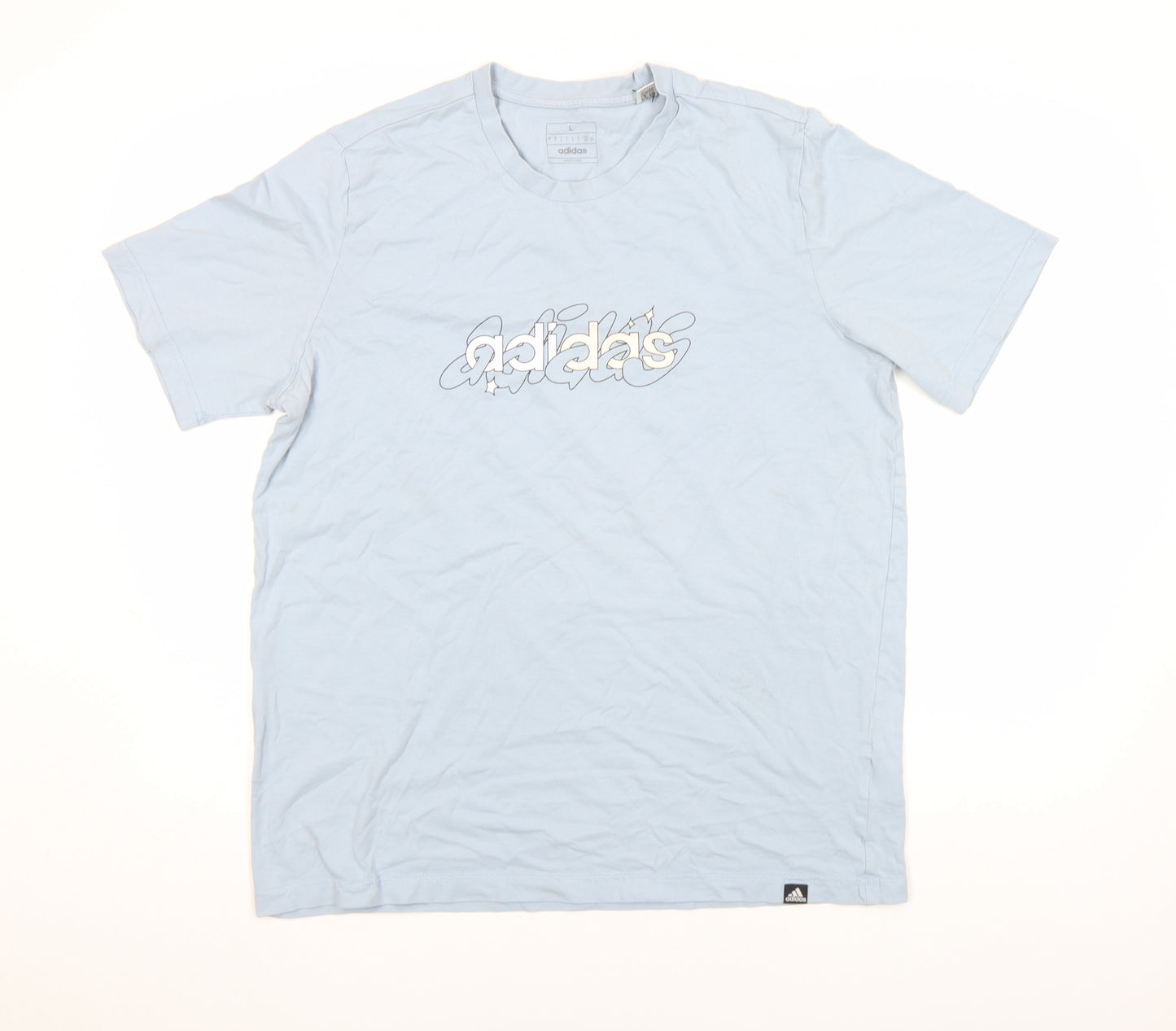 adidas Men’s Blue Graphic Logo T-Shirt Size L Short Sleeve Cotton