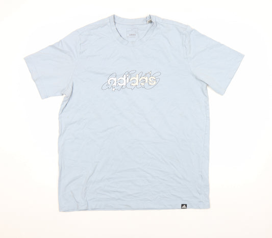 adidas Men’s Blue Graphic Logo T-Shirt Size L Short Sleeve Cotton