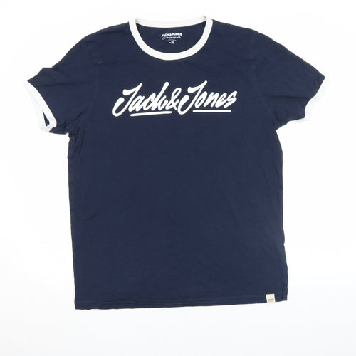 Jack & Jones Men's Blue XL Crew Neck Logo T-Shirt