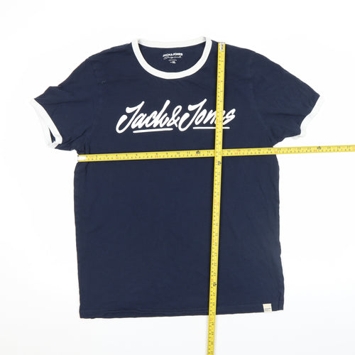 Jack & Jones Men's Blue XL Crew Neck Logo T-Shirt