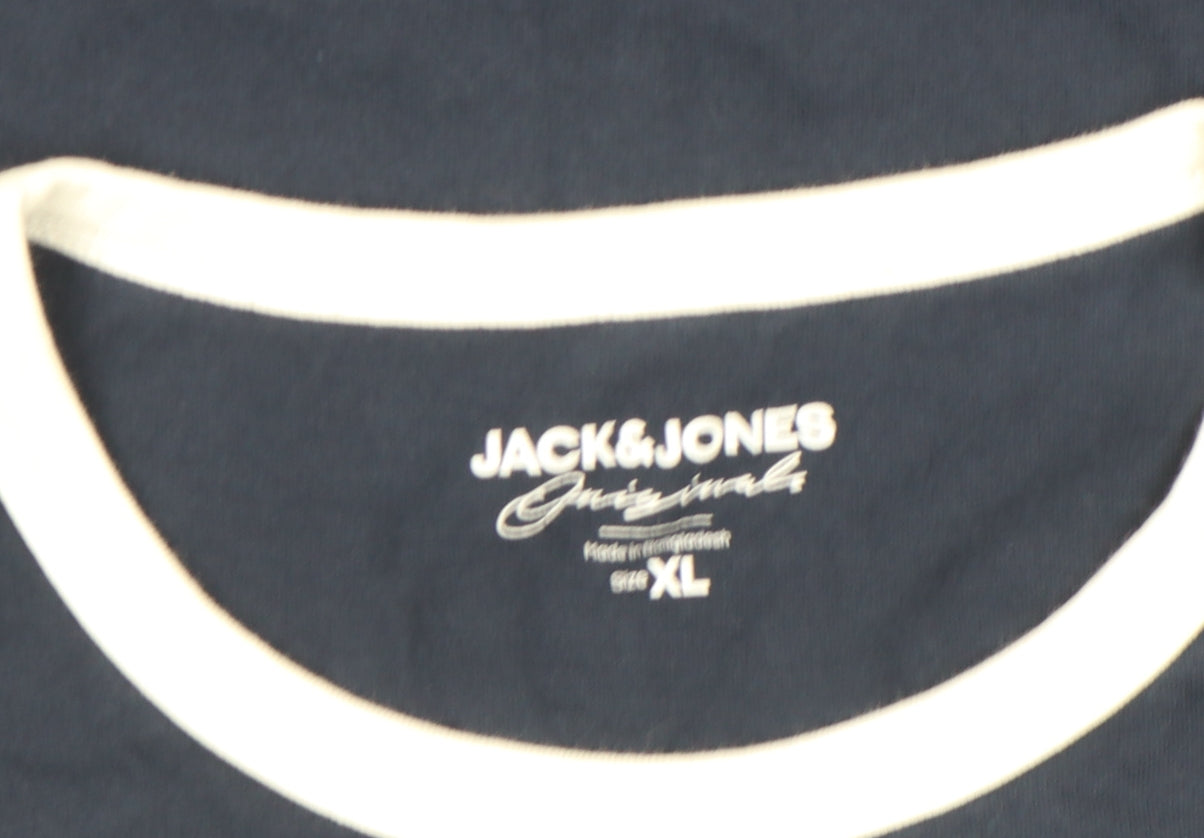 Jack & Jones Men's Blue XL Crew Neck Logo T-Shirt