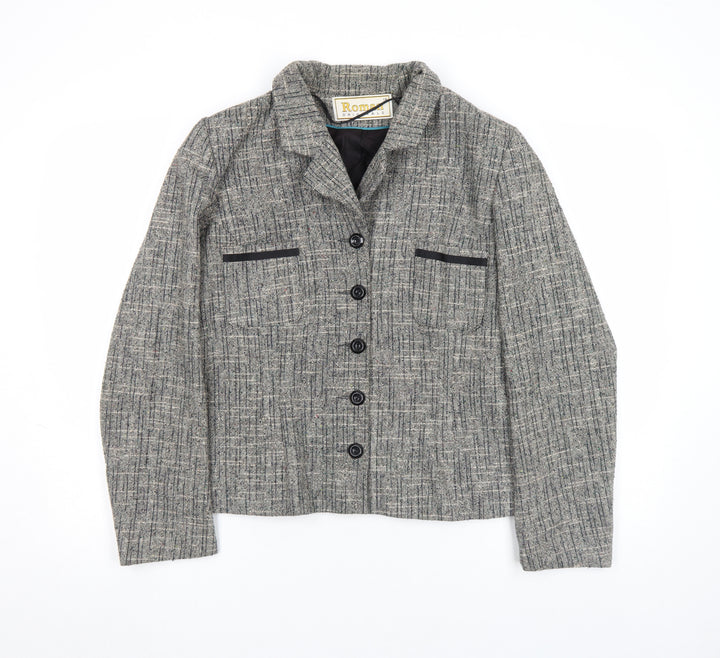 Roman Originals Women's Grey Wool Blend Tweed Blazer Size 14