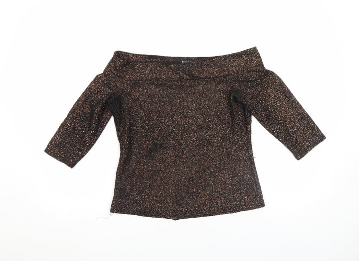 STAR by Julien Macdonald Women's Black Glitter Off Shoulder Top Size 14