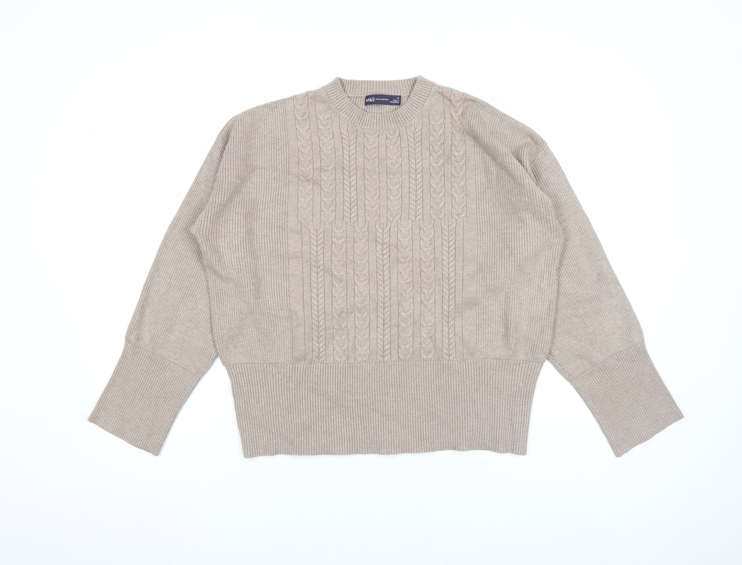 Marks and Spencer Women’s Beige Cable-Knit Wool Blend Jumper M