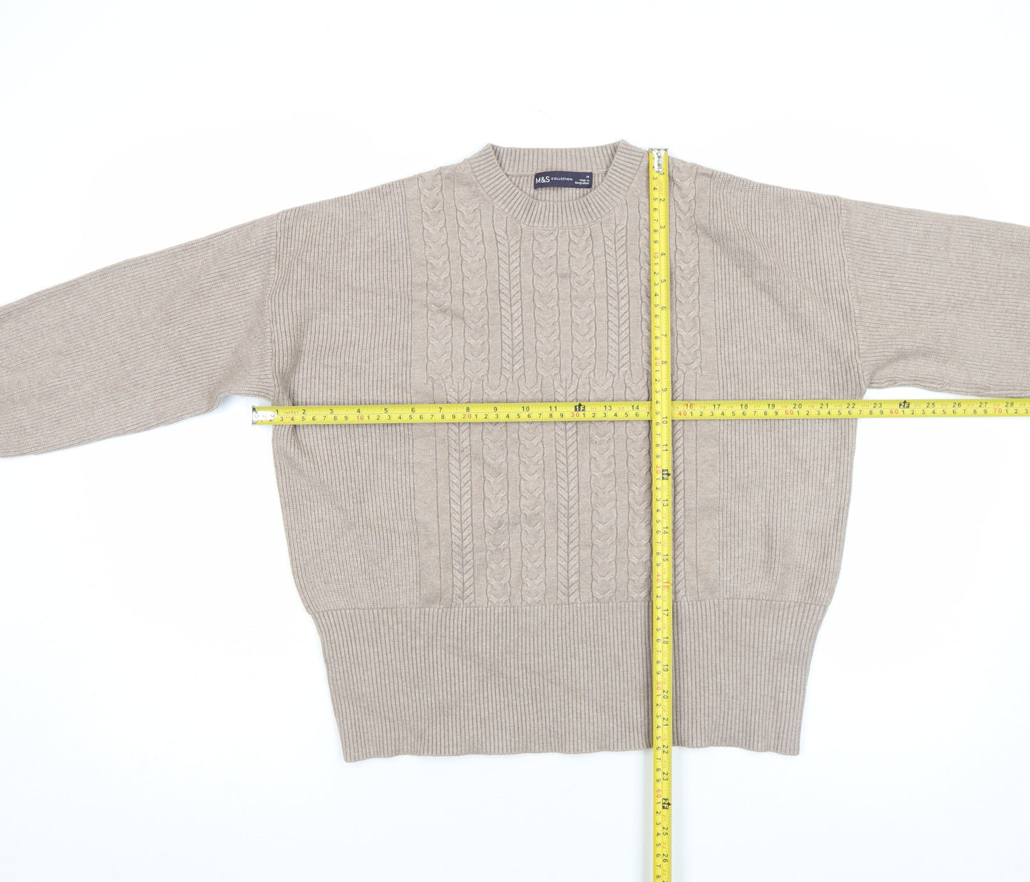 Marks and Spencer Women’s Beige Cable-Knit Wool Blend Jumper M