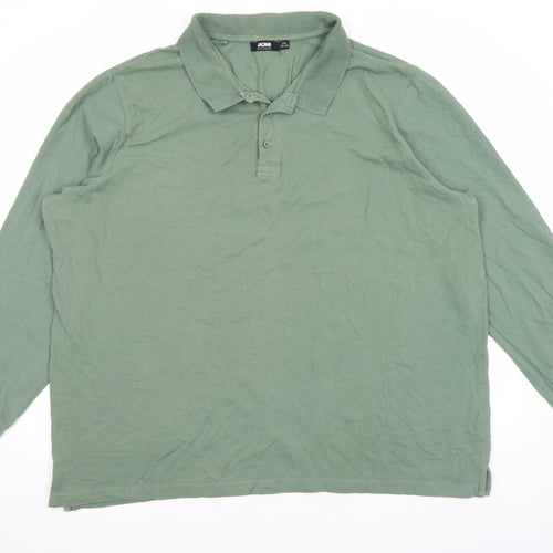 Jacamo Men's Green Long Sleeve Cotton Polo Shirt 2XL Regular Fit