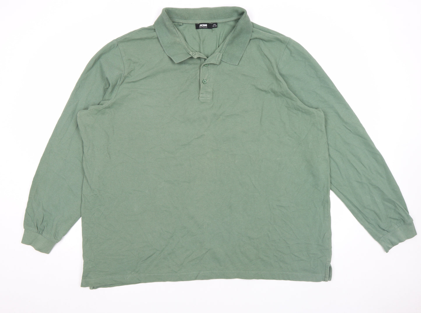 Jacamo Men's Green Long Sleeve Cotton Polo Shirt 2XL Regular Fit