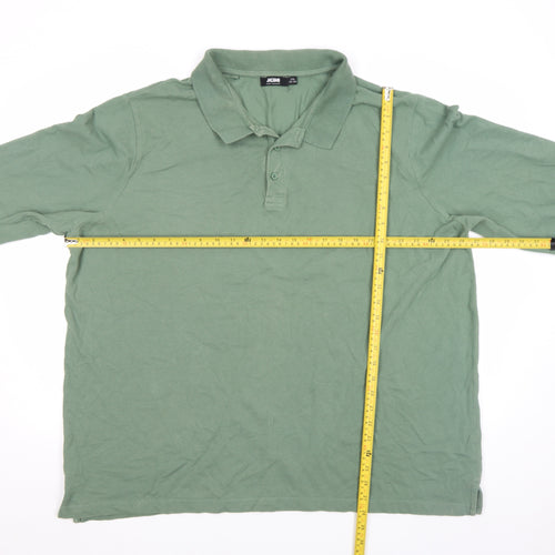 Jacamo Men's Green Long Sleeve Cotton Polo Shirt 2XL Regular Fit