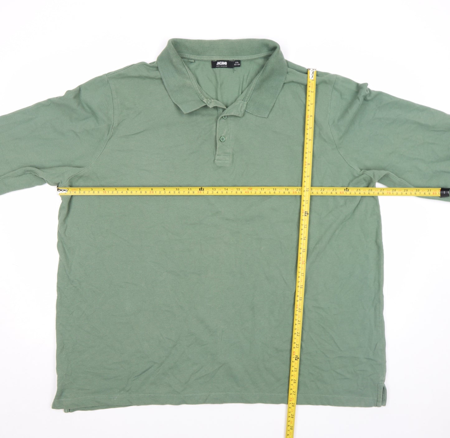 Jacamo Men's Green Long Sleeve Cotton Polo Shirt 2XL Regular Fit