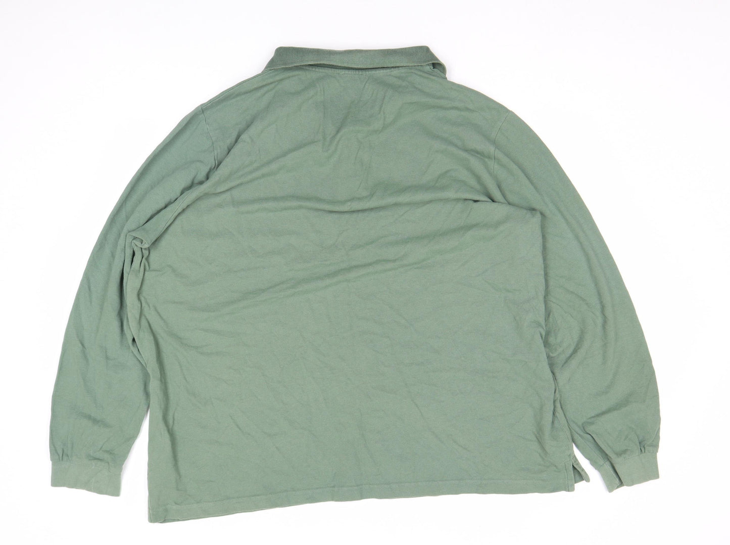 Jacamo Men's Green Long Sleeve Cotton Polo Shirt 2XL Regular Fit