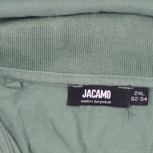 Jacamo Men's Green Long Sleeve Cotton Polo Shirt 2XL Regular Fit