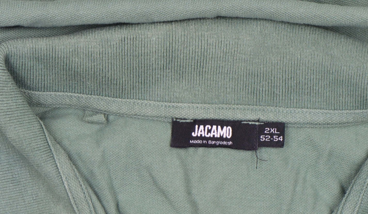 Jacamo Men's Green Long Sleeve Cotton Polo Shirt 2XL Regular Fit