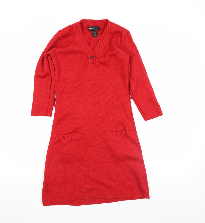 Mango Women’s Red Wool Blend Knee Length Jumper Dress Size S