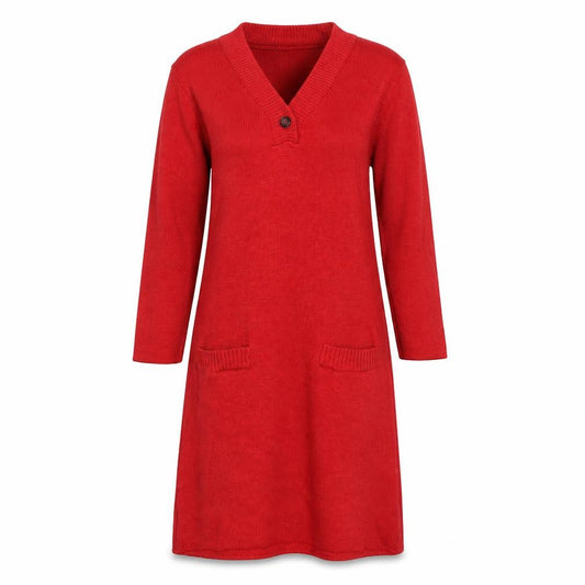 Front view of Mango Women’s Red Wool Blend Knee Length Jumper Dress, size S
