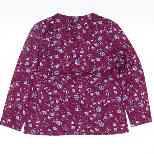Damart Womens Purple Floral Long Sleeve V-Neck Cotton T-Shirt Size M