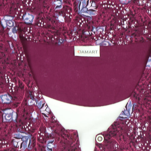 Damart Womens Purple Floral Long Sleeve V-Neck Cotton T-Shirt Size M