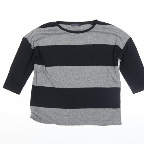 Marks and Spencer Women’s Grey Striped 3/4 Sleeve Jersey T-Shirt Size 12