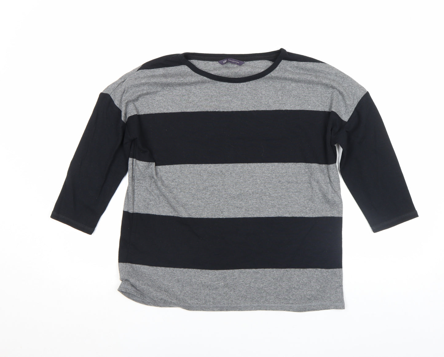 Marks and Spencer Women’s Grey Striped 3/4 Sleeve Jersey T-Shirt Size 12