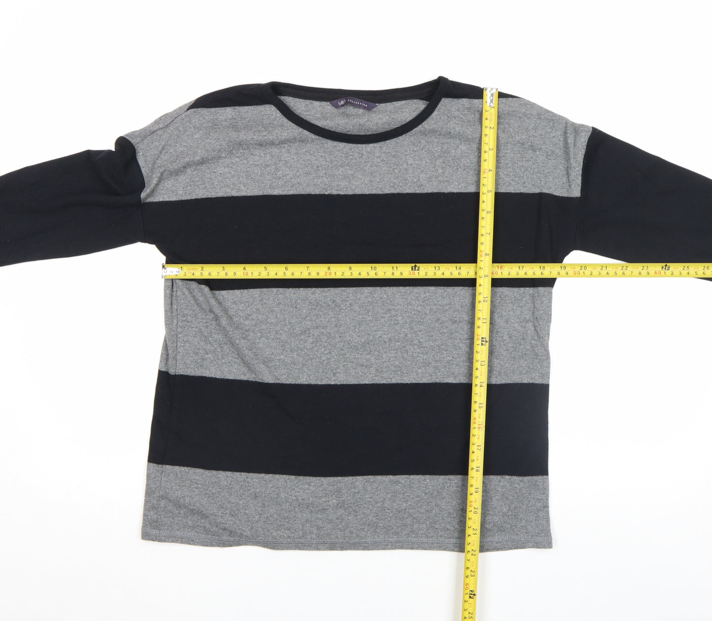 Marks and Spencer Women’s Grey Striped 3/4 Sleeve Jersey T-Shirt Size 12