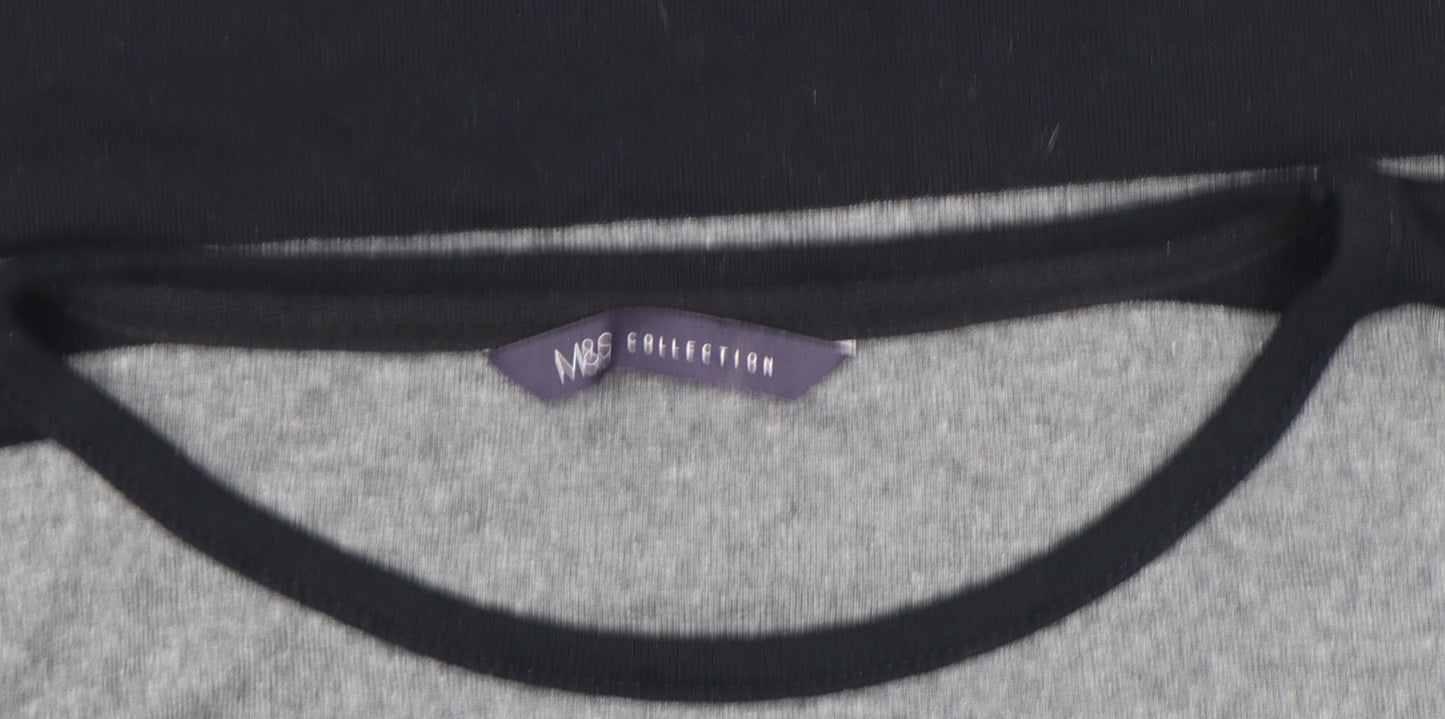 Marks and Spencer Women’s Grey Striped 3/4 Sleeve Jersey T-Shirt Size 12