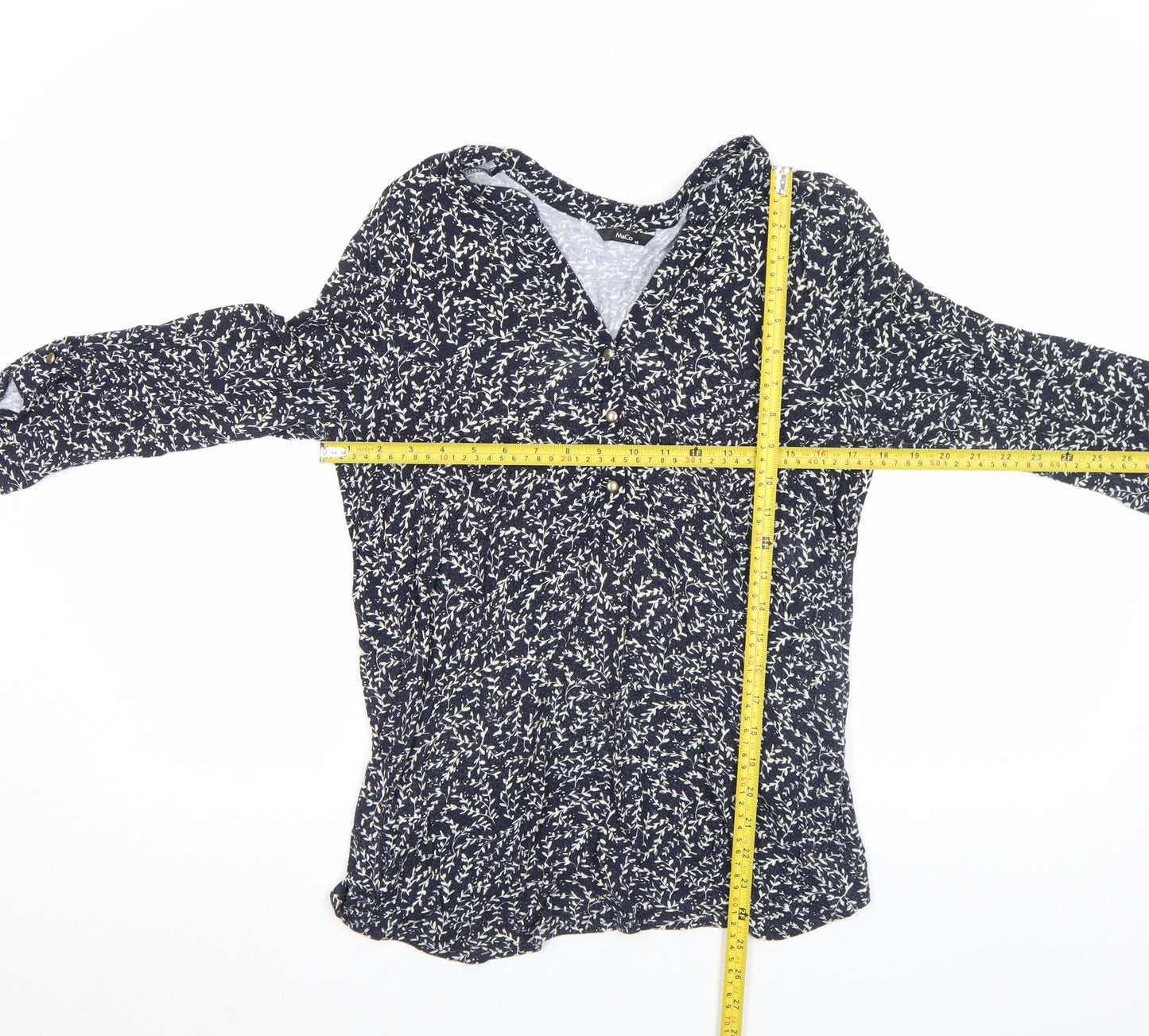 M&Co Women's Blue Floral 3/4 Sleeve V-Neck Tunic Blouse Size 14
