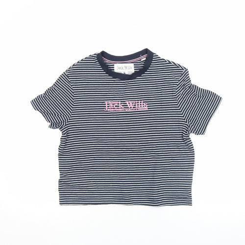 Jack Wills Womens Blue Striped Cropped Cotton T-Shirt Size 6