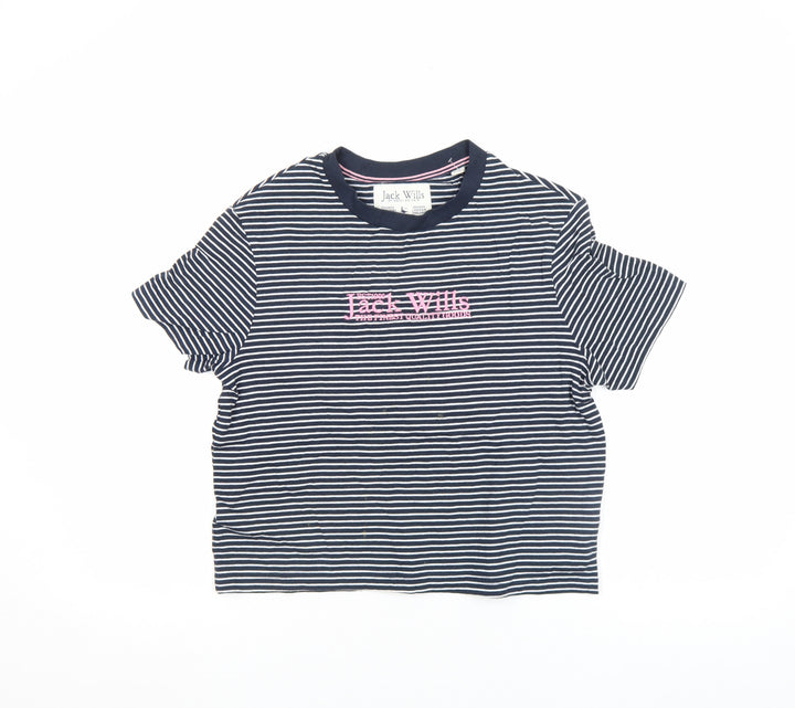 Jack Wills Womens Blue Striped Cropped Cotton T-Shirt Size 6