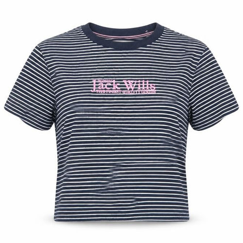 Jack Wills Womens Blue Striped Cropped Cotton T-Shirt Size 6