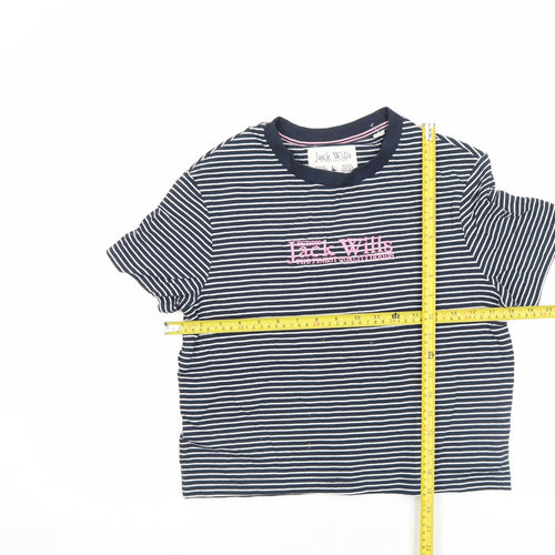 Jack Wills Womens Blue Striped Cropped Cotton T-Shirt Size 6