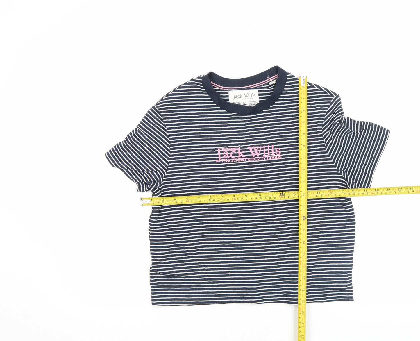 Jack Wills Womens Blue Striped Cropped Cotton T-Shirt Size 6