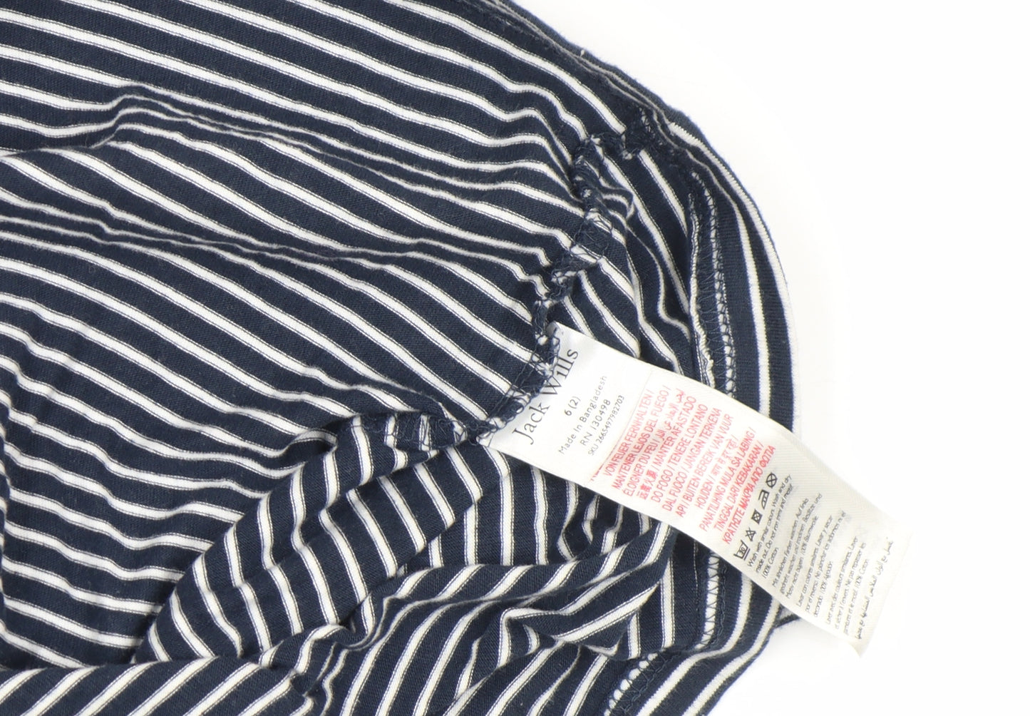 Jack Wills Womens Blue Striped Cropped Cotton T-Shirt Size 6