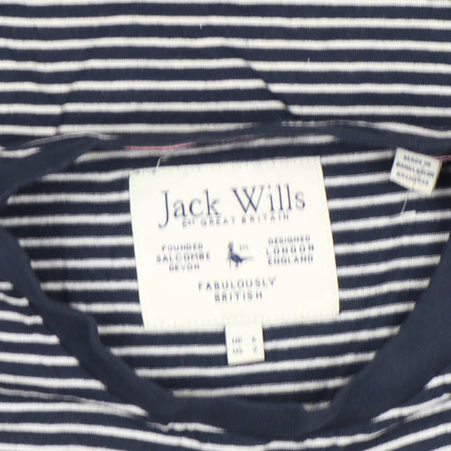 Jack Wills Womens Blue Striped Cropped Cotton T-Shirt Size 6