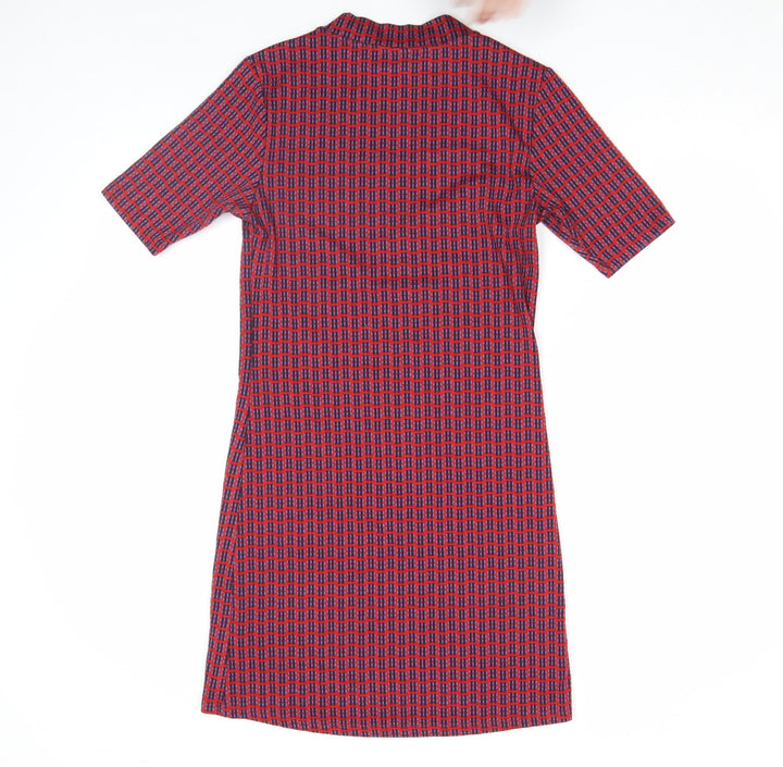 Topshop Women's Red Check Mock Neck Shift Dress Size 8