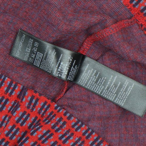 Topshop Women's Red Check Mock Neck Shift Dress Size 8