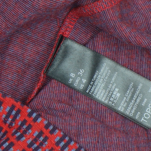 Topshop Women's Red Check Mock Neck Shift Dress Size 8