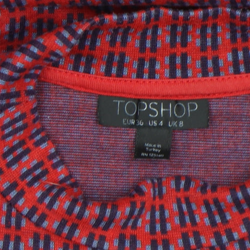 Topshop Women's Red Check Mock Neck Shift Dress Size 8