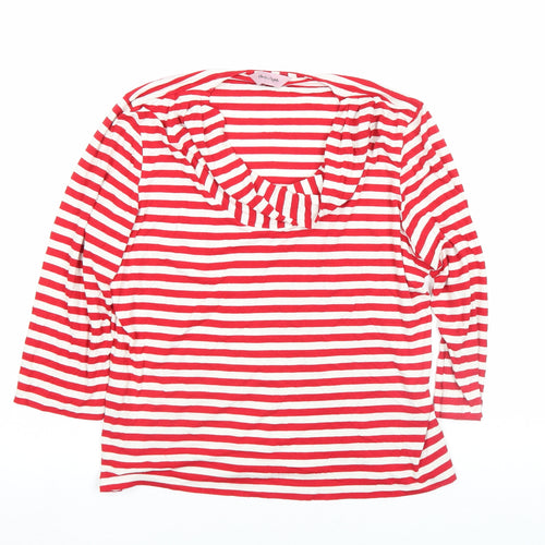 Phase Eight Women’s Red White Striped 3/4 Sleeve Scoop Neck Jersey Top Size 18