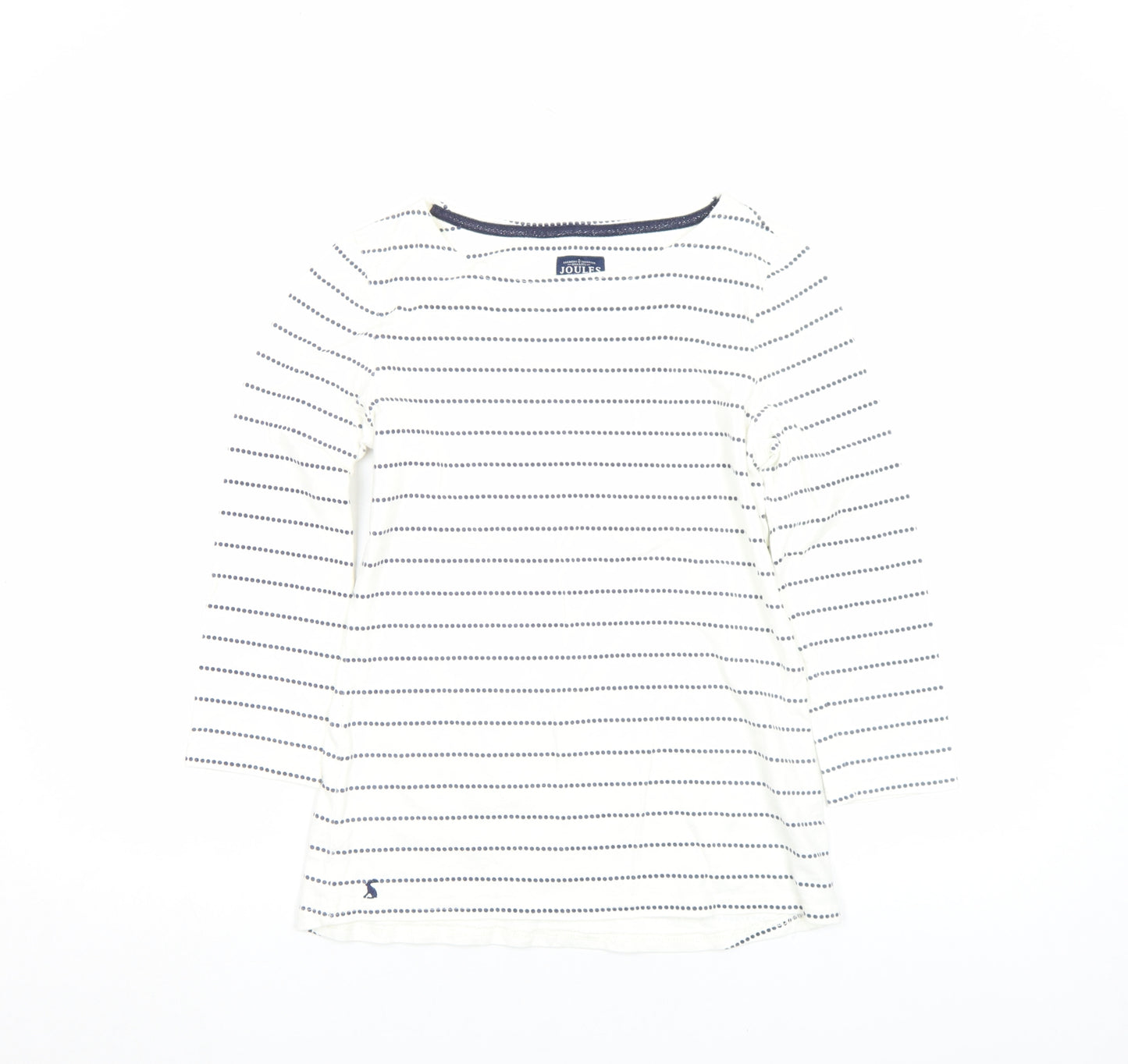 Joules Women's White Striped 3/4 Sleeve Boat Neck Cotton Top Size 8