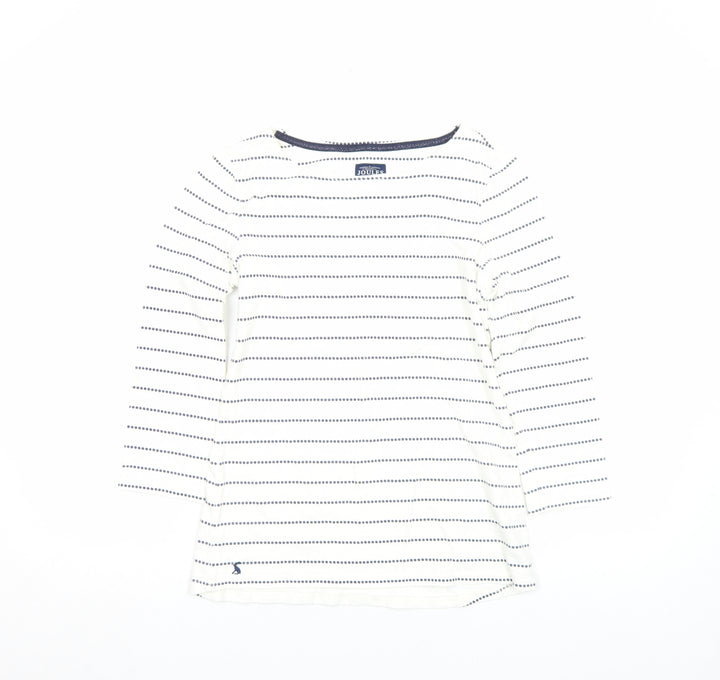 Joules Women's White Striped 3/4 Sleeve Boat Neck Cotton Top Size 8