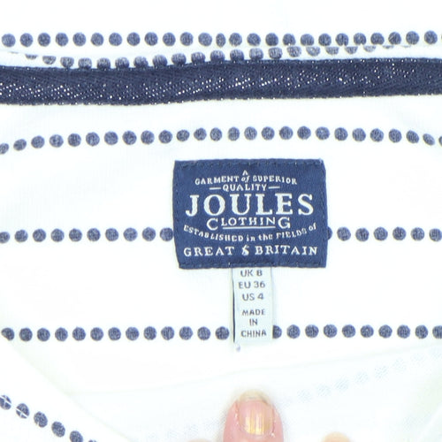 Joules Women's White Striped 3/4 Sleeve Boat Neck Cotton Top Size 8