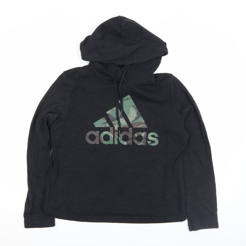 Adidas Women Black Pullover Hoodie Size M Camo Logo Cotton Blend