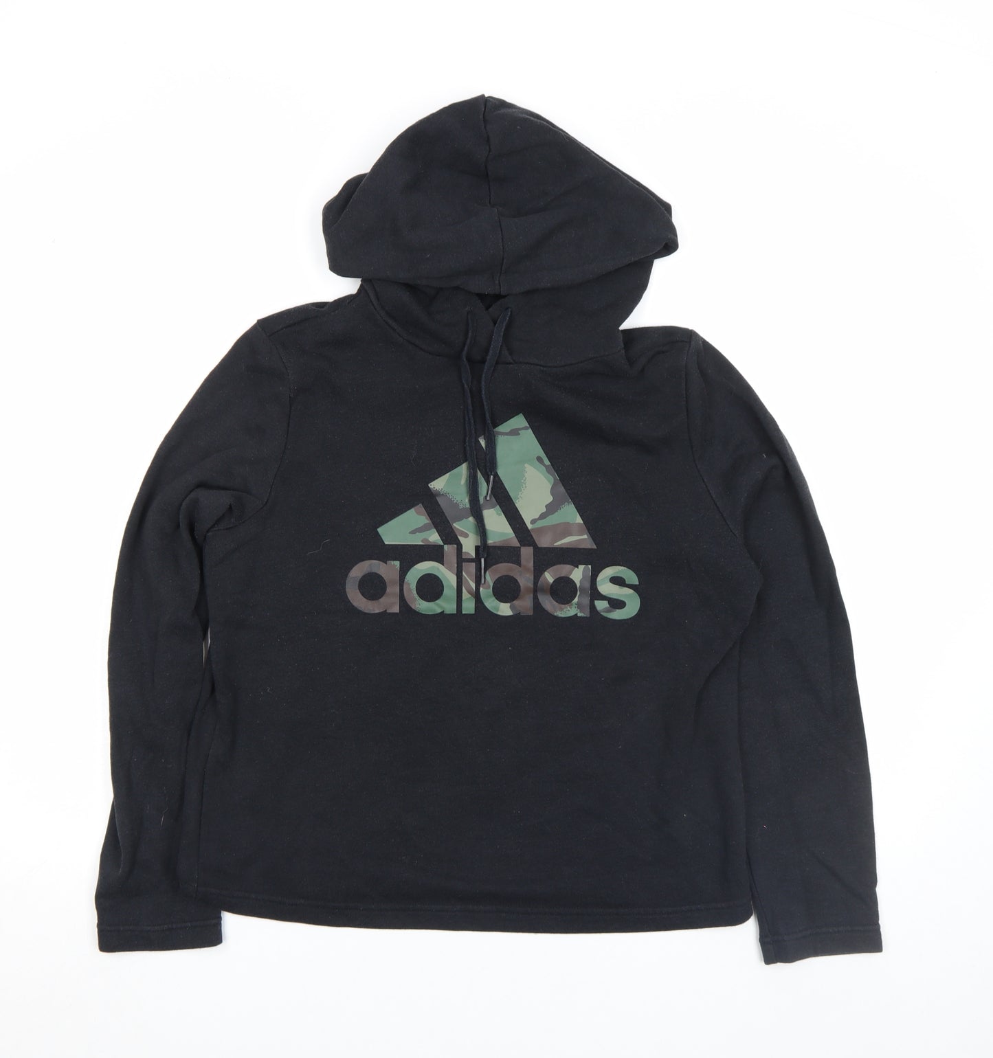 Adidas Women Black Pullover Hoodie Size M Camo Logo Cotton Blend