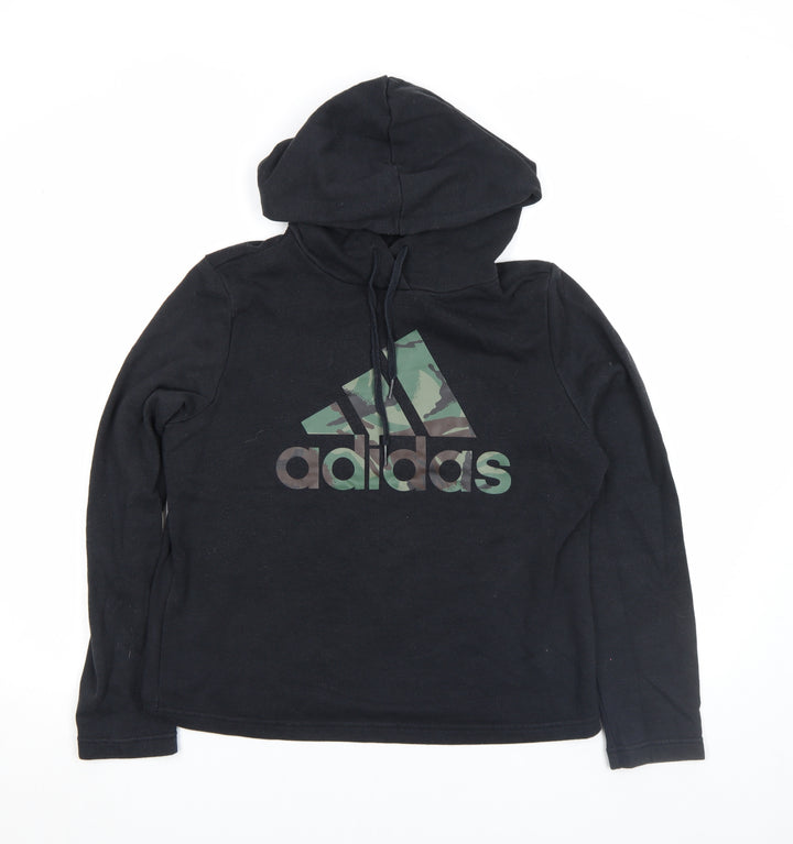 Adidas Women Black Pullover Hoodie Size M Camo Logo Cotton Blend