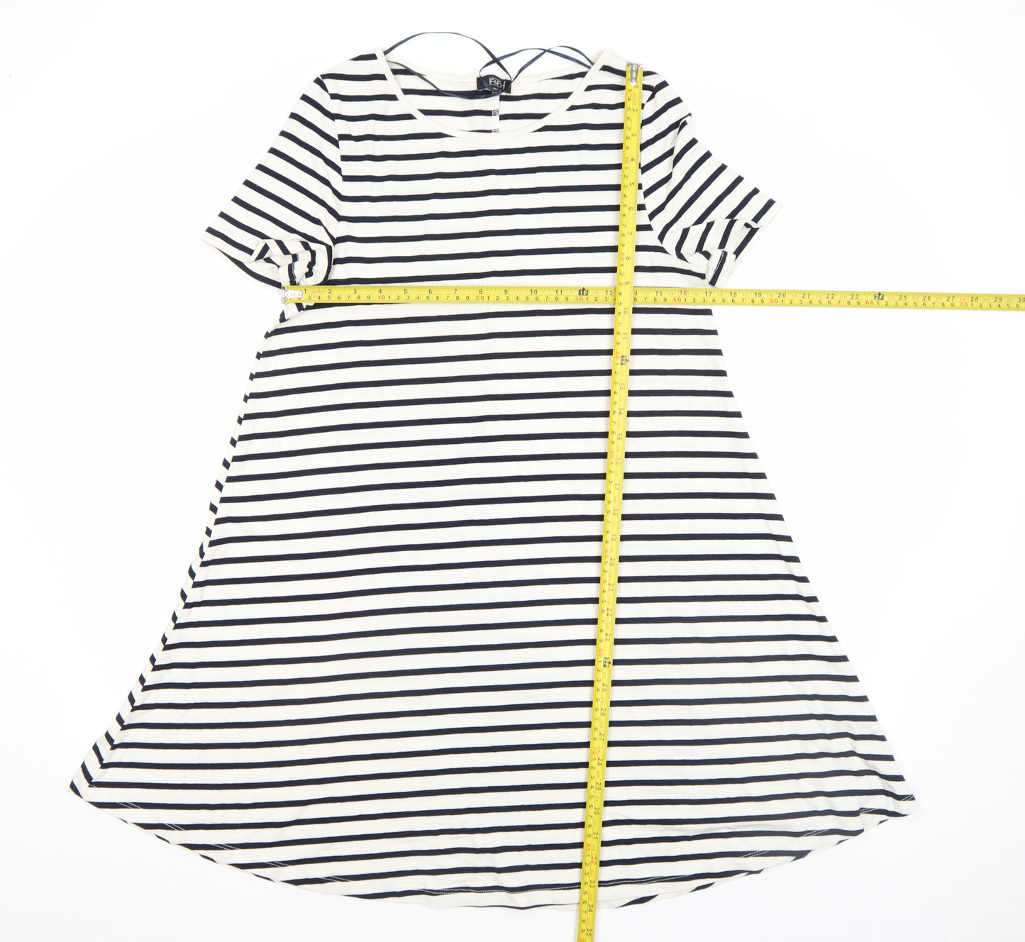 F&F Women’s Navy White Stripe A-Line Jersey Knee Dress Size 12