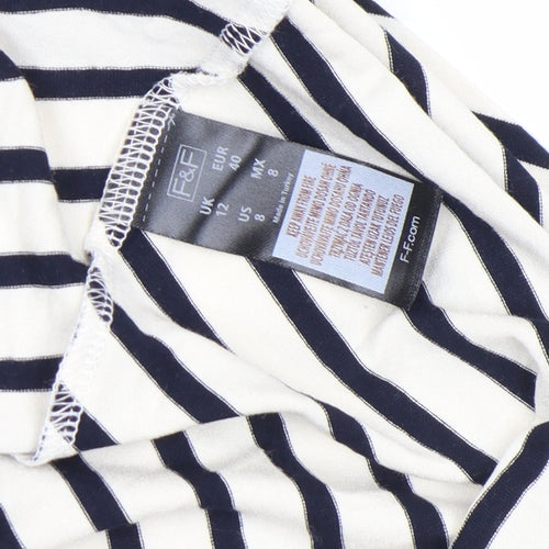 F&F Women’s Navy White Stripe A-Line Jersey Knee Dress Size 12