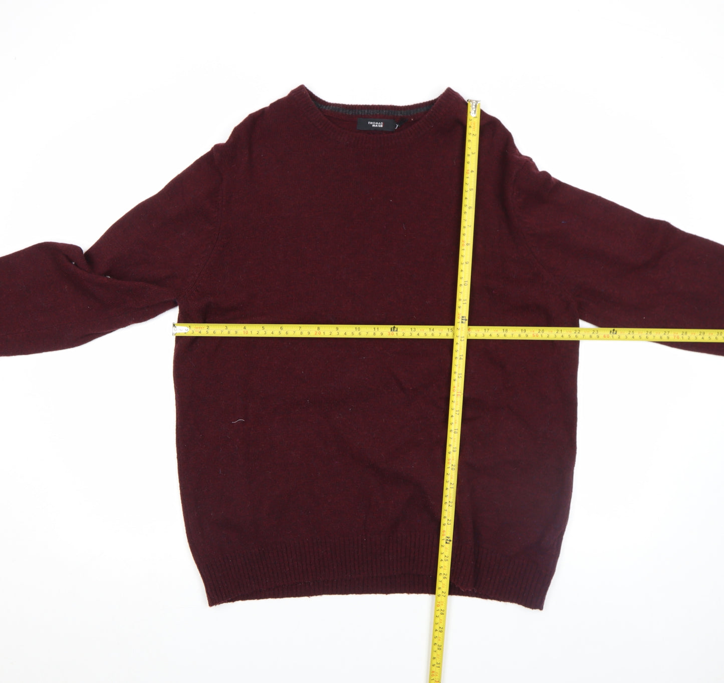 Thomas Nash Men's Red Wool Blend Crew Neck Jumper XL