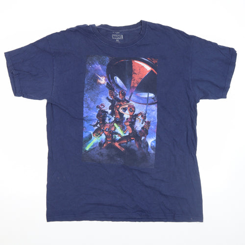 Marvel Men's Blue Deadpool Graphic Print Cotton T-Shirt XL